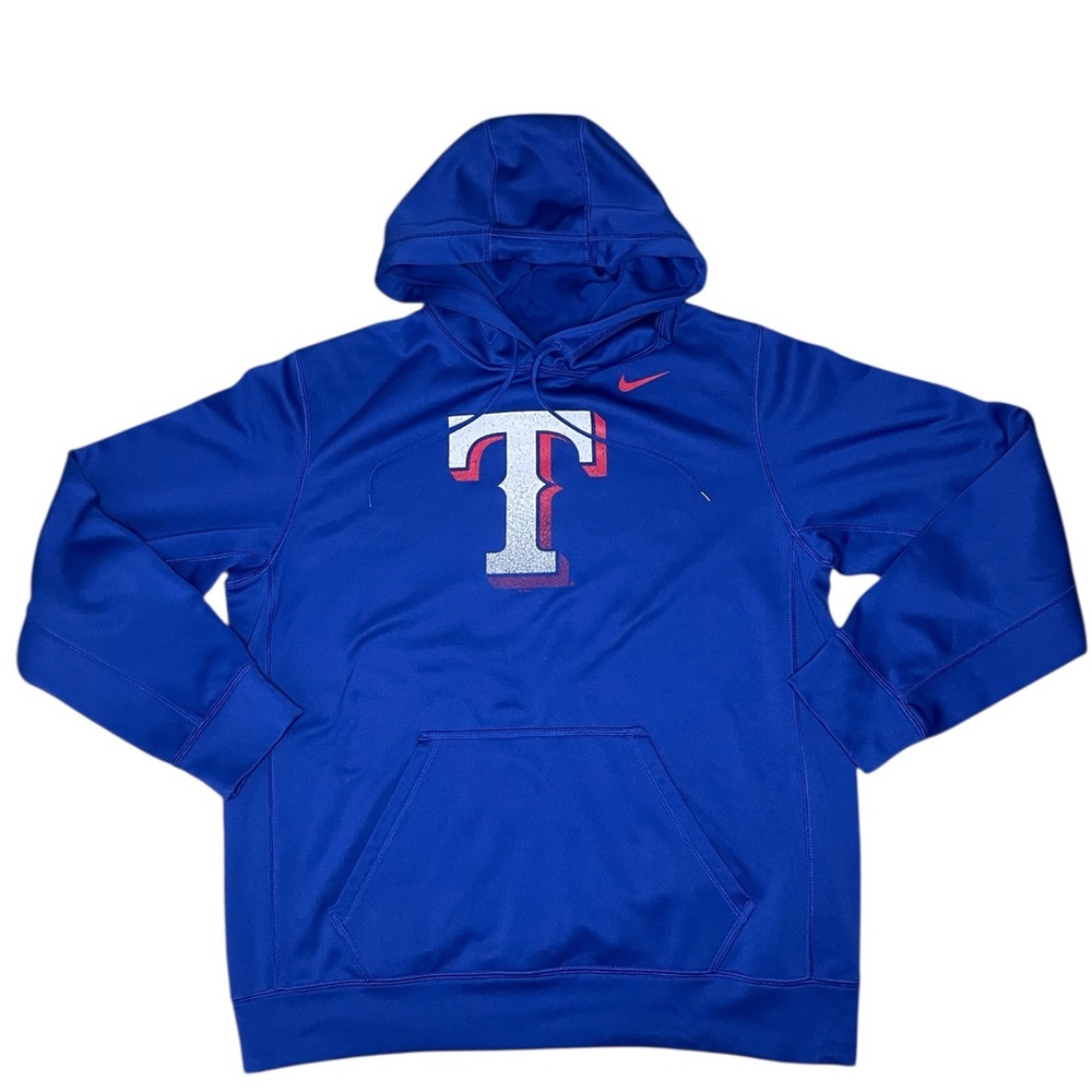 Nike Therma Fit Texas Rangers Hoodie with Weathered Logo Look- Men’s Large